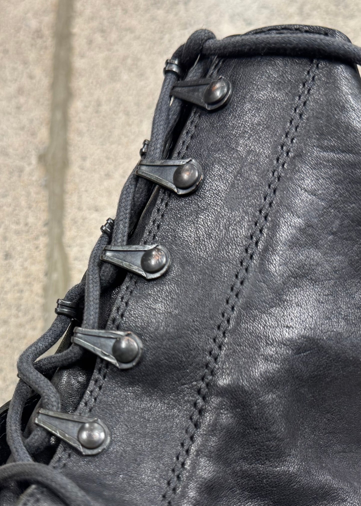 SS2012 Ann Demeulemeester Black Calfskin Leather Combat Boots