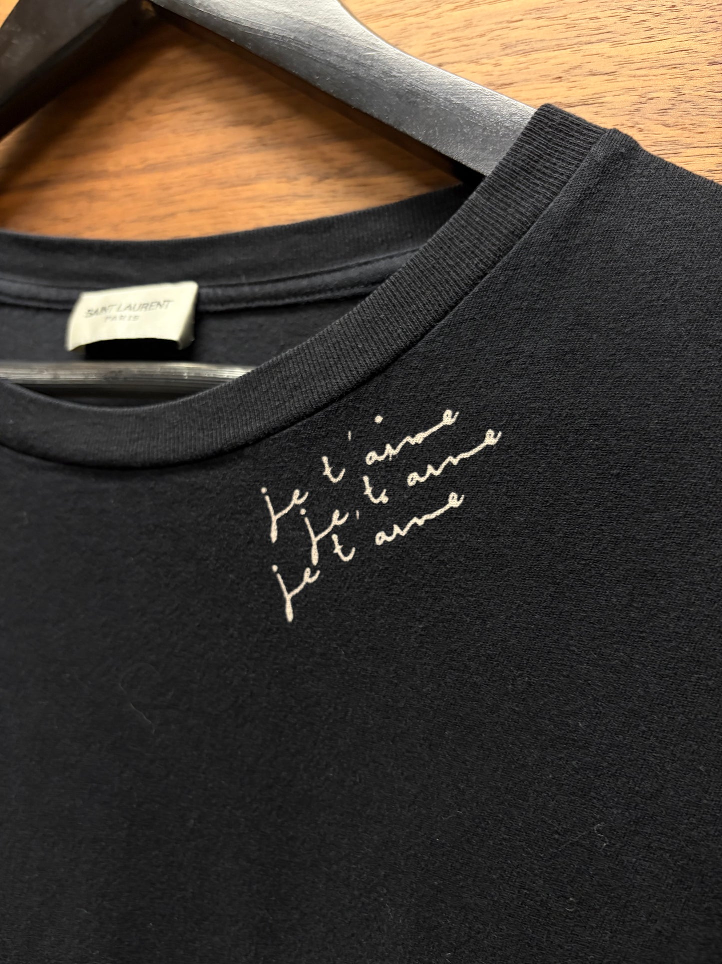 2017 Saint Laurent ‘Je T’aime’ Cursive Font Black Short Sleeve T-Shirt