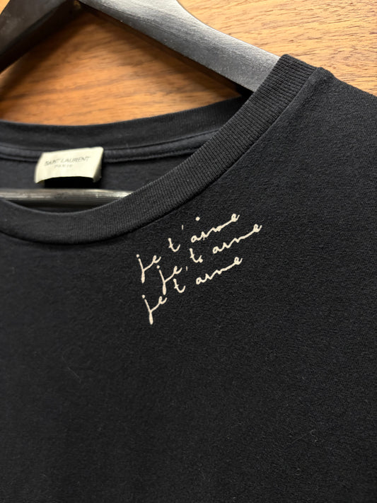 2017 Saint Laurent ‘Je T’aime’ Cursive Font Black Short Sleeve T-Shirt