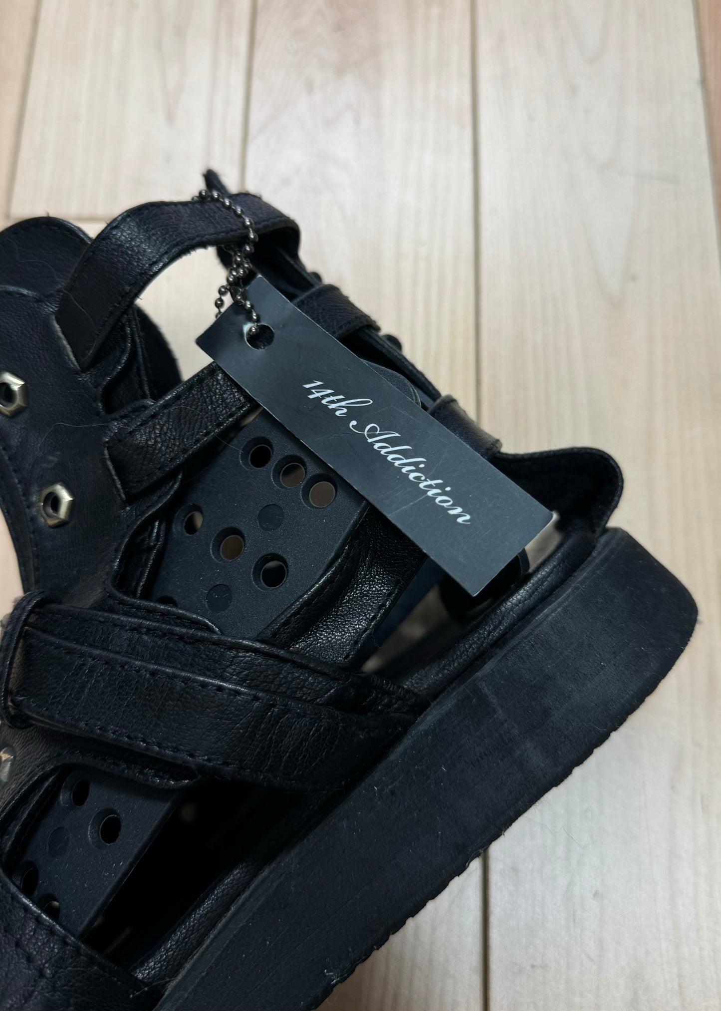 14th Addiction Black Calfskin Leather ‘Gladiator’ Spartan High Top Sandals