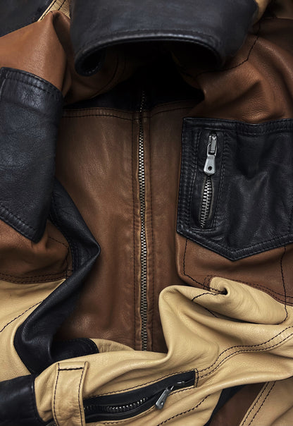 SS2004 Dolce & Gabbana Panelled Leather Moto Jacket