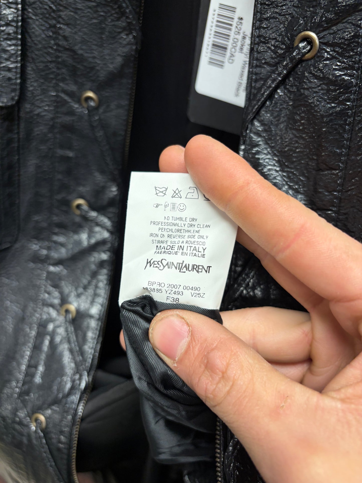 2007 Yves Saint Laurent Rive Gauche Lace Up Vinyl Waxed Black Jacket