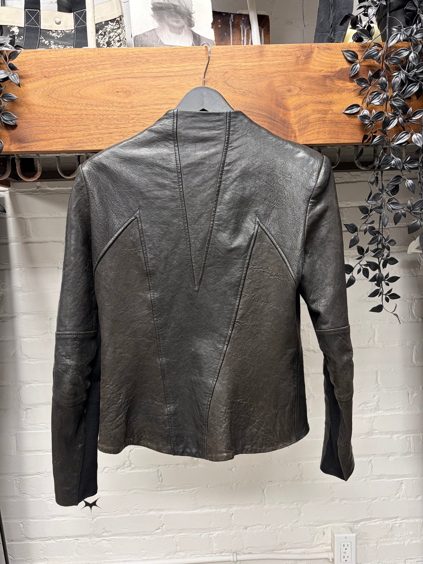 Helmut Lang Black Leather Asymmetric Zip Jacket