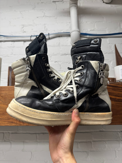 Chrome Hearts x Rick Owens Geobasket Black/White Leather High Top Sneakers