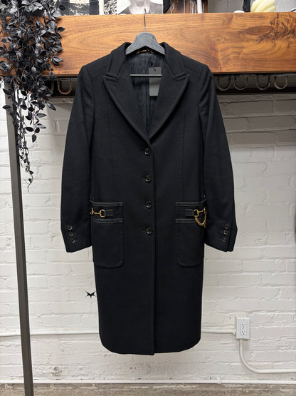 AW2008 Gucci by Frida Giannini ‘Horsebit’ Chesterfield Black Leather Full Length Coat