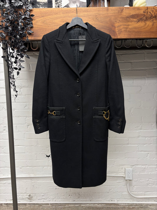 AW2008 Gucci by Frida Giannini ‘Horsebit’ Chesterfield Black Leather Full Length Coat