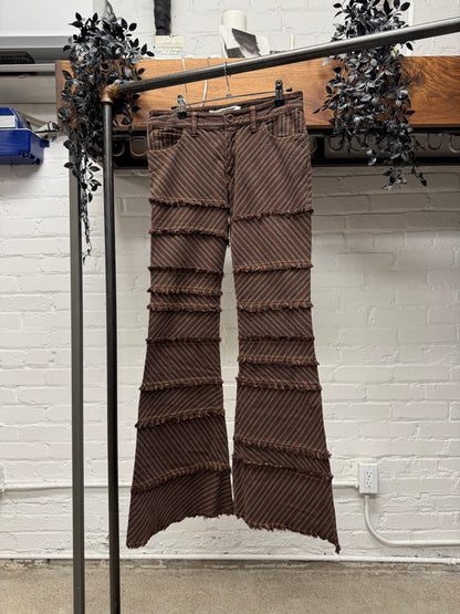 SS2002 Junya Watanabe Striped Brown Patchwork Flared Denim