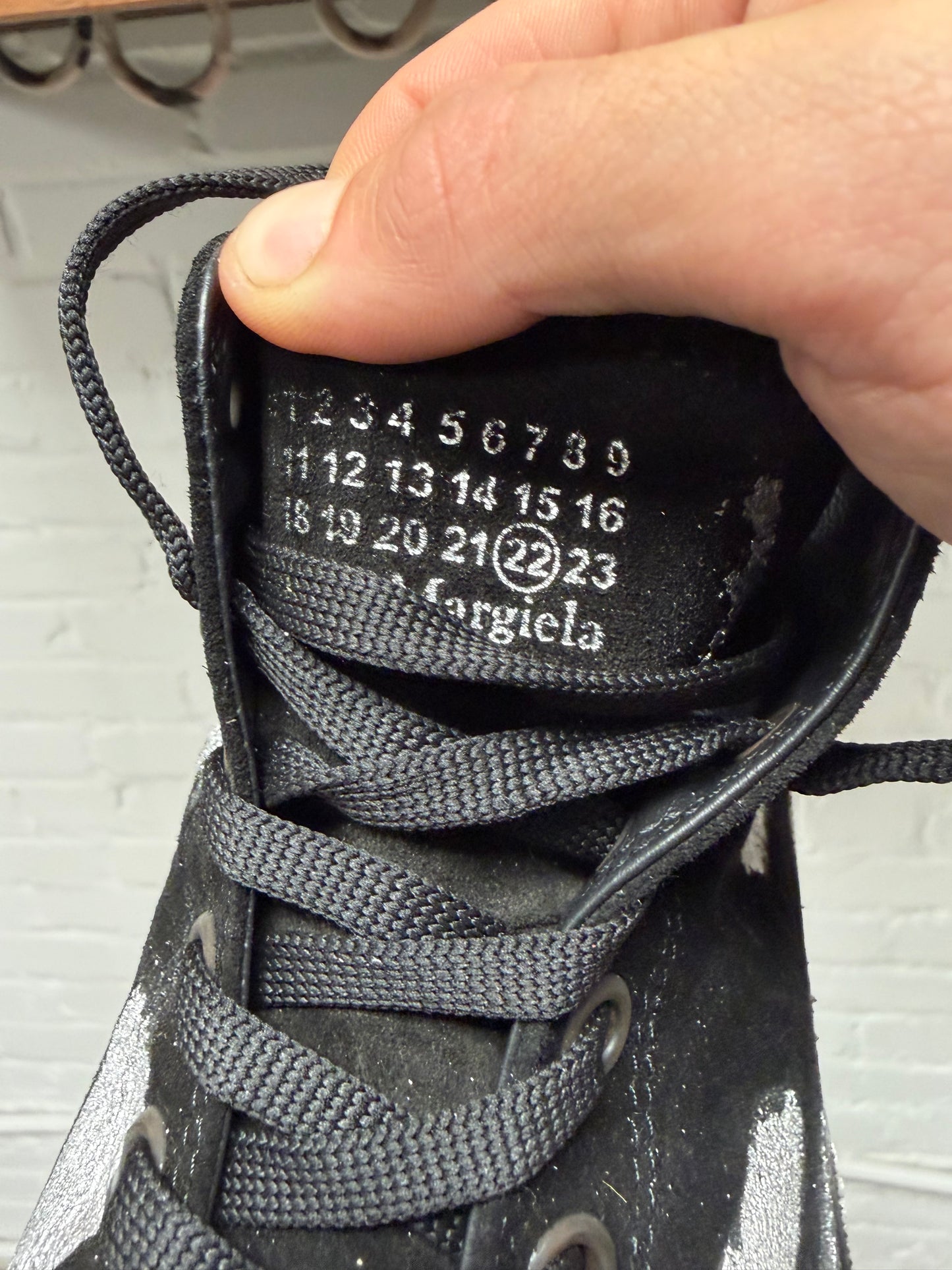 Maison Margiela Tabi Split Toe Silver Paint High Top Sneakers