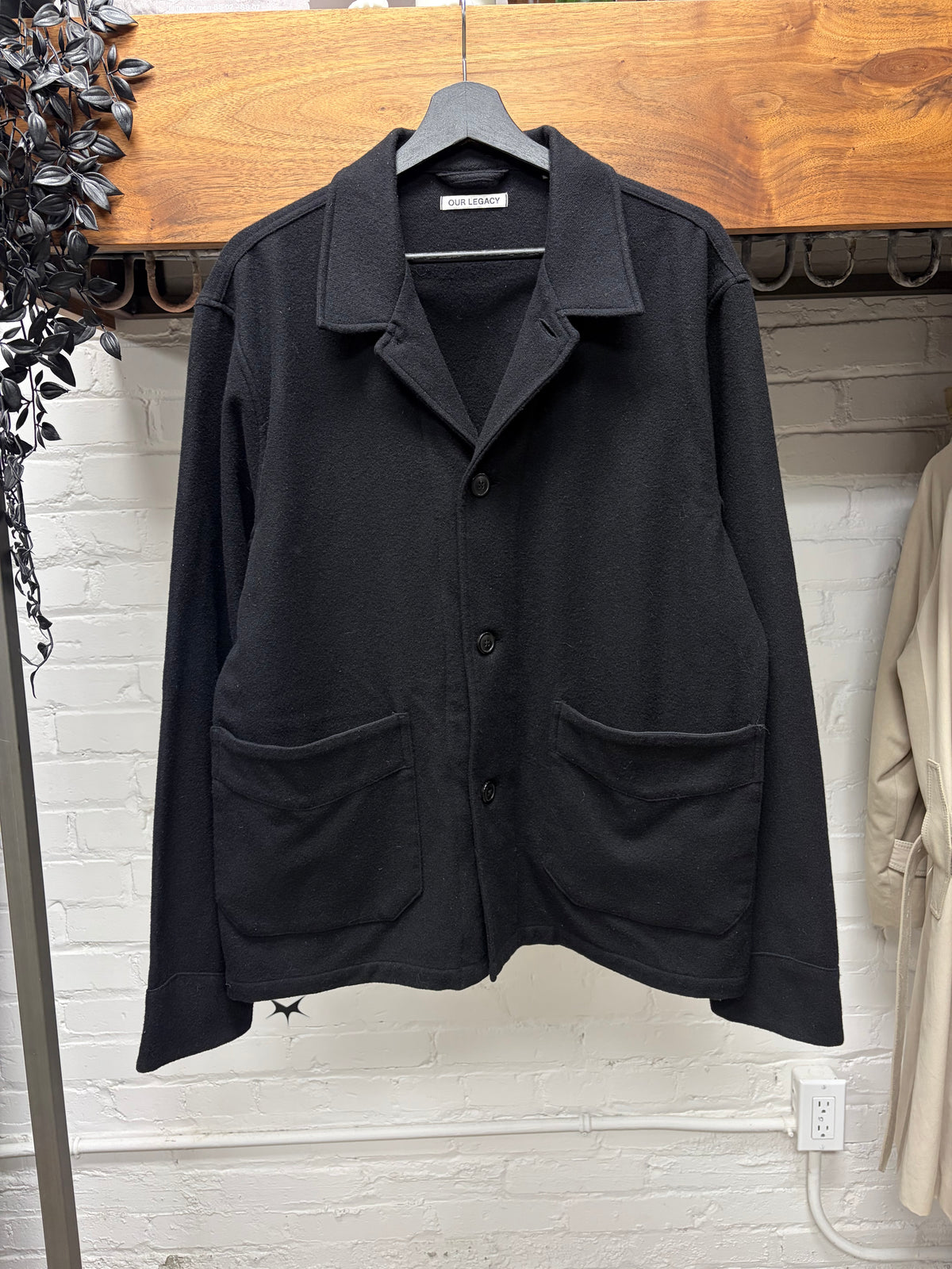 Our Legacy Cashmere/Virgin Wool Black ‘Archive Box Jacket' with Cow Horn Buttons