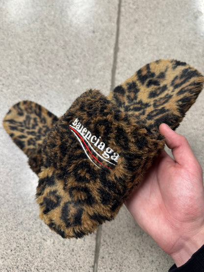 Balenciaga ‘Campaign’ Leopard Fuzzy Slides