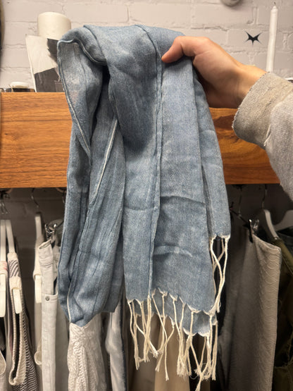 Yohji Yamamoto ‘Y’s’ Blue/White Fringed Sheer Cotton Scarf