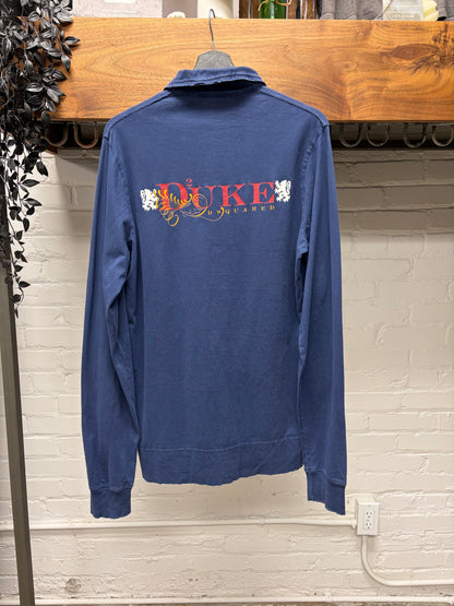 AW2006 Dsquared2 'Duke' Blue Lion Crest Distressed Long Sleeve Polo
