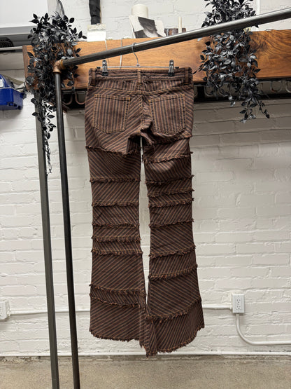 SS2002 Junya Watanabe Striped Brown Patchwork Flared Denim