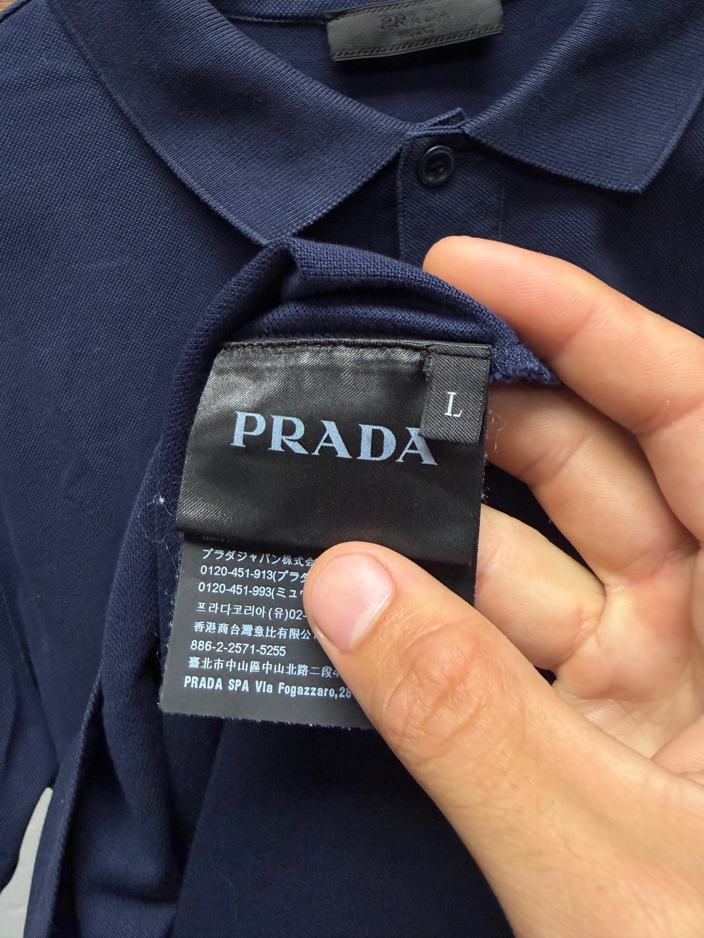 Prada Navy Blue 2 Button Cotton Minimal Polo