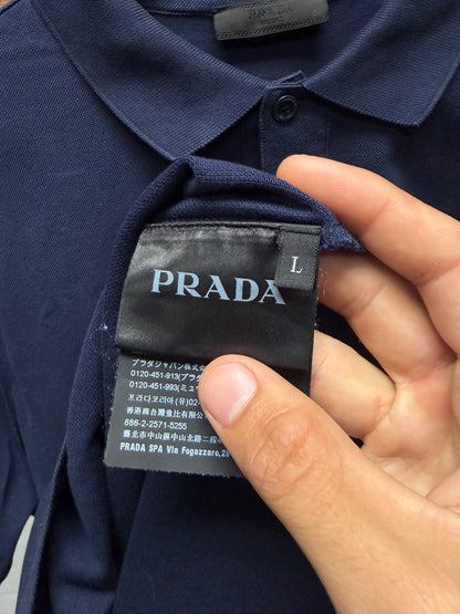 Prada Navy Blue 2 Button Cotton Minimal Polo