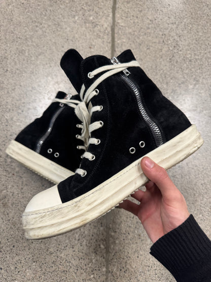 Rick Owens DRKSHDW Black Velour ‘Ramones’ High Top Sneakers