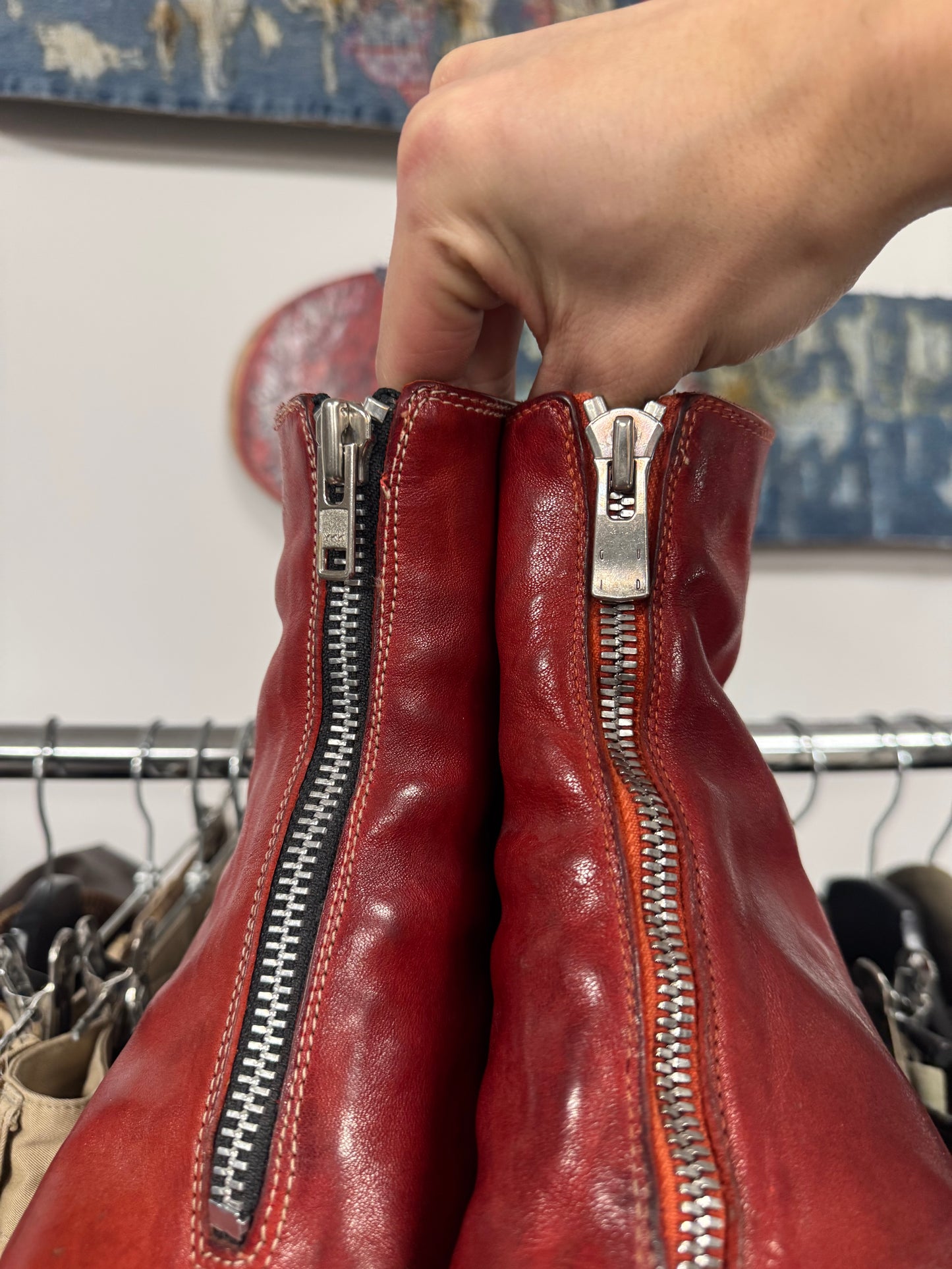 Guidi ‘PL1’ Red Leather Front Zip Boots