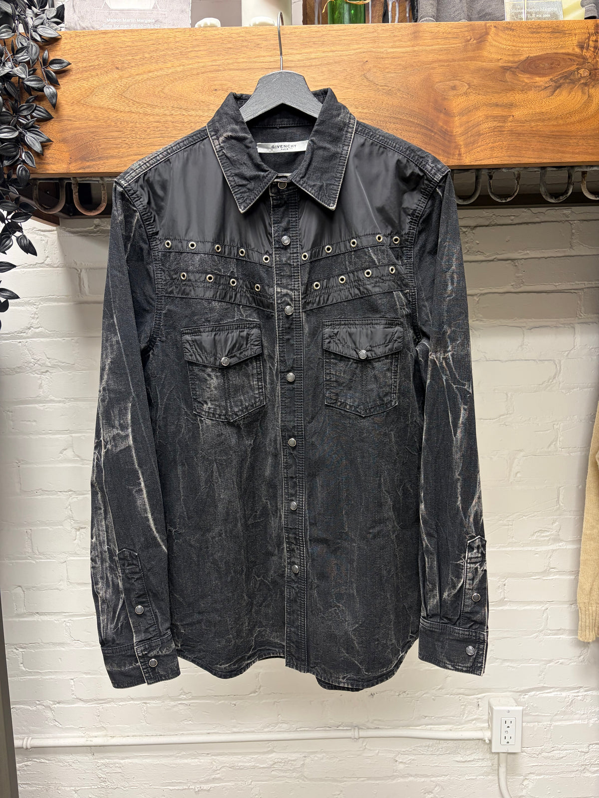 Givenchy Washed Black Denim Overshirt with Metal Hardware Studding