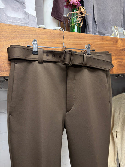 Prada ‘Belted’ Brown Pleated Slim Cut Trousers