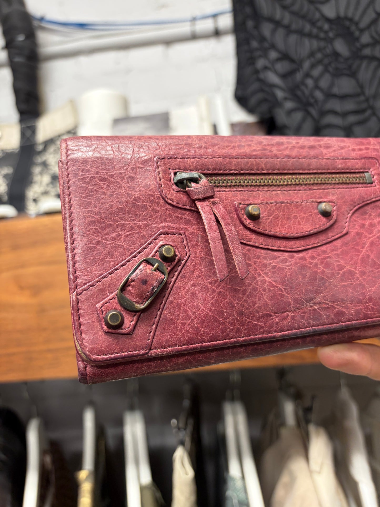 Balenciaga Purple Calfskin Leather Long Wallet