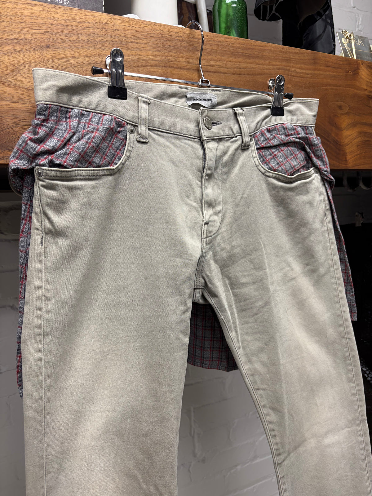 SS2012 Undercover ‘Openstrings’ Hybrid Grey Reconstructed Flannel Skinny Jeans