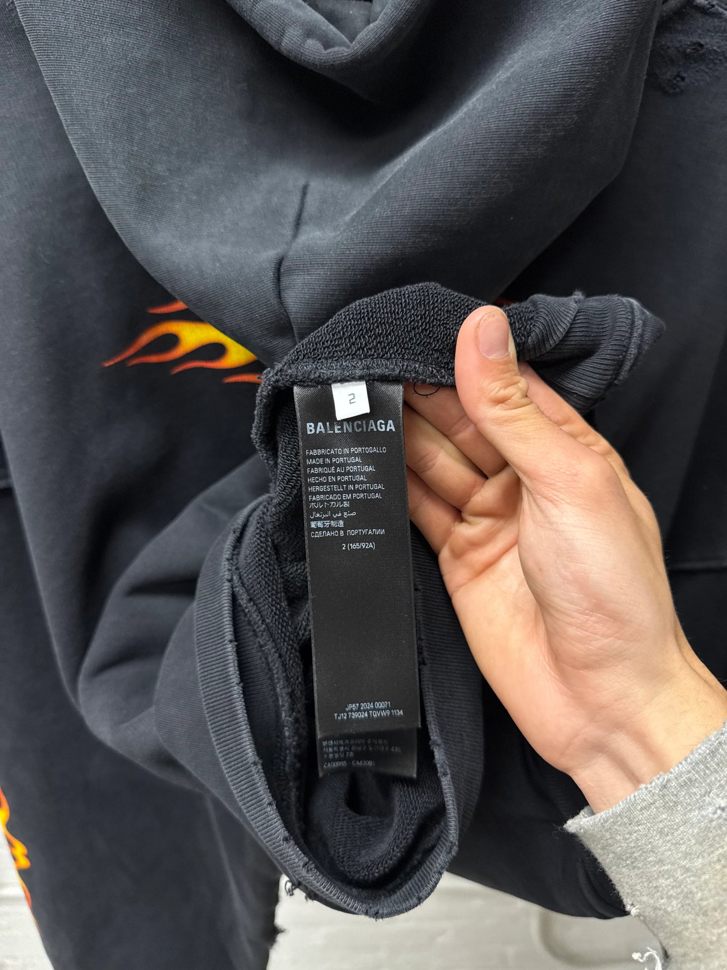 SS2024 Balenciaga ‘Unity Flame’ Distressed Black Pullover Hoodie