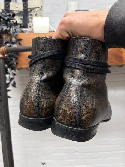 Prada Faded Brown Leather ‘Natural Patina’ Combat Boots