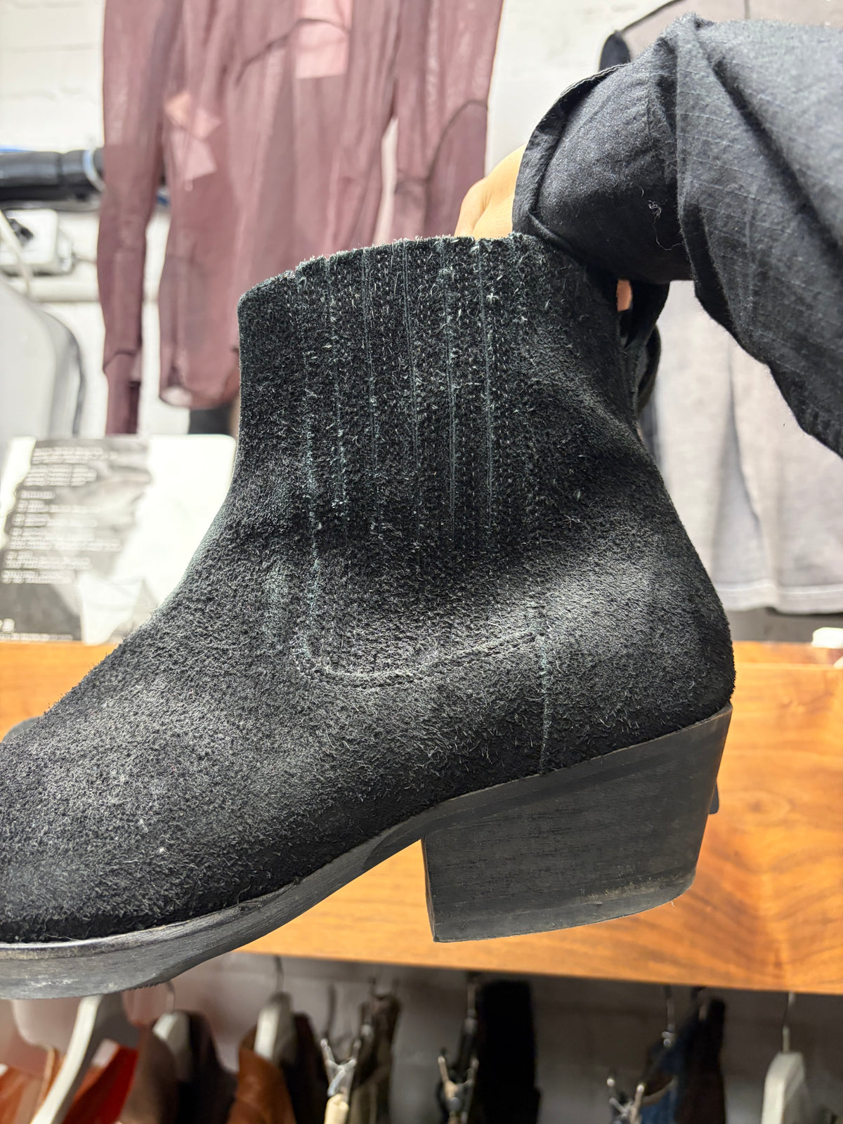 Our Legacy Black Hairy Suede ‘Cuban’ Pointed Toe Chelsea Boots