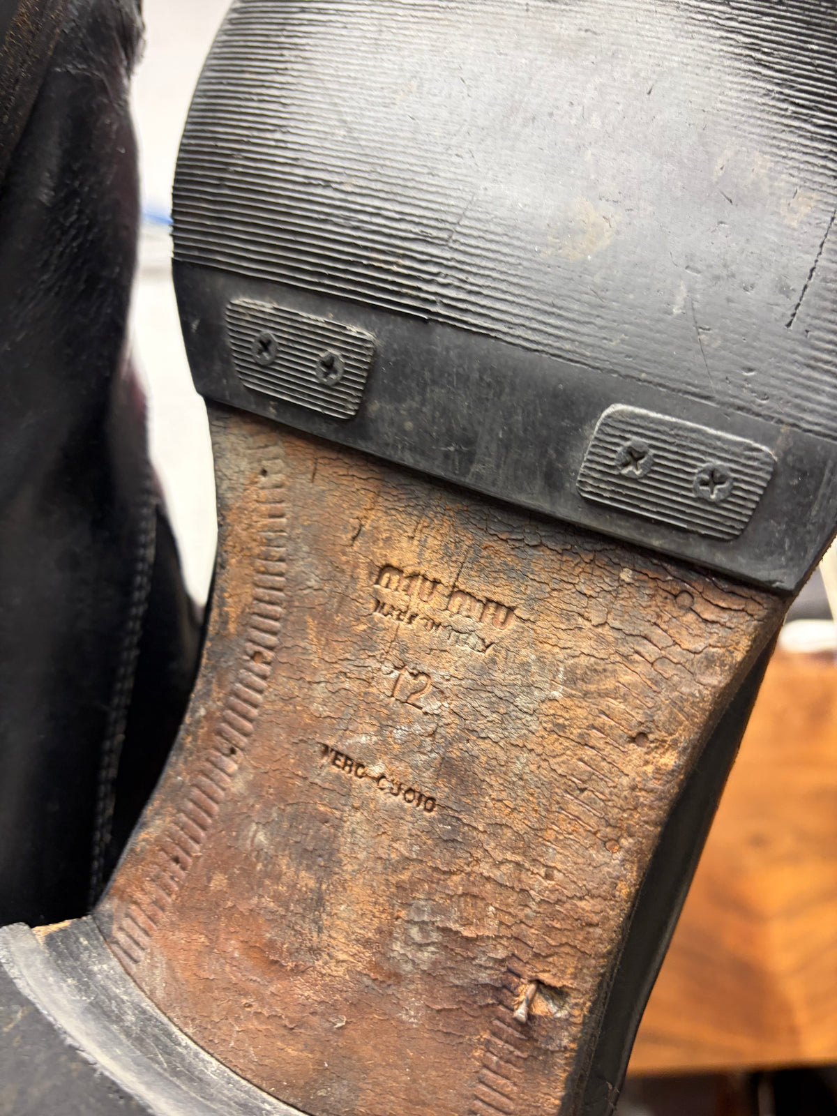 Vintage Miu Miu ‘Marching Stripe’ Black Leather Derby Boots