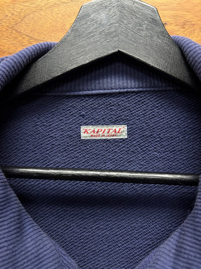 Kapital ‘Nickel 4’ Quarter Zip Dyed Blue Cargo Pocket Sweatshirt