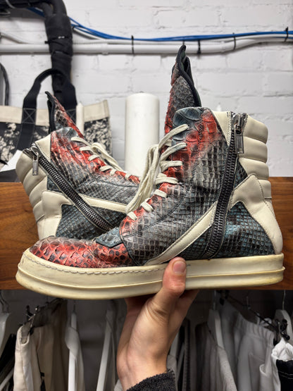 AW2022 Rick Owens ‘Strobe’ Genuine Python Leather ‘Geobasket’ High Top Sneakers