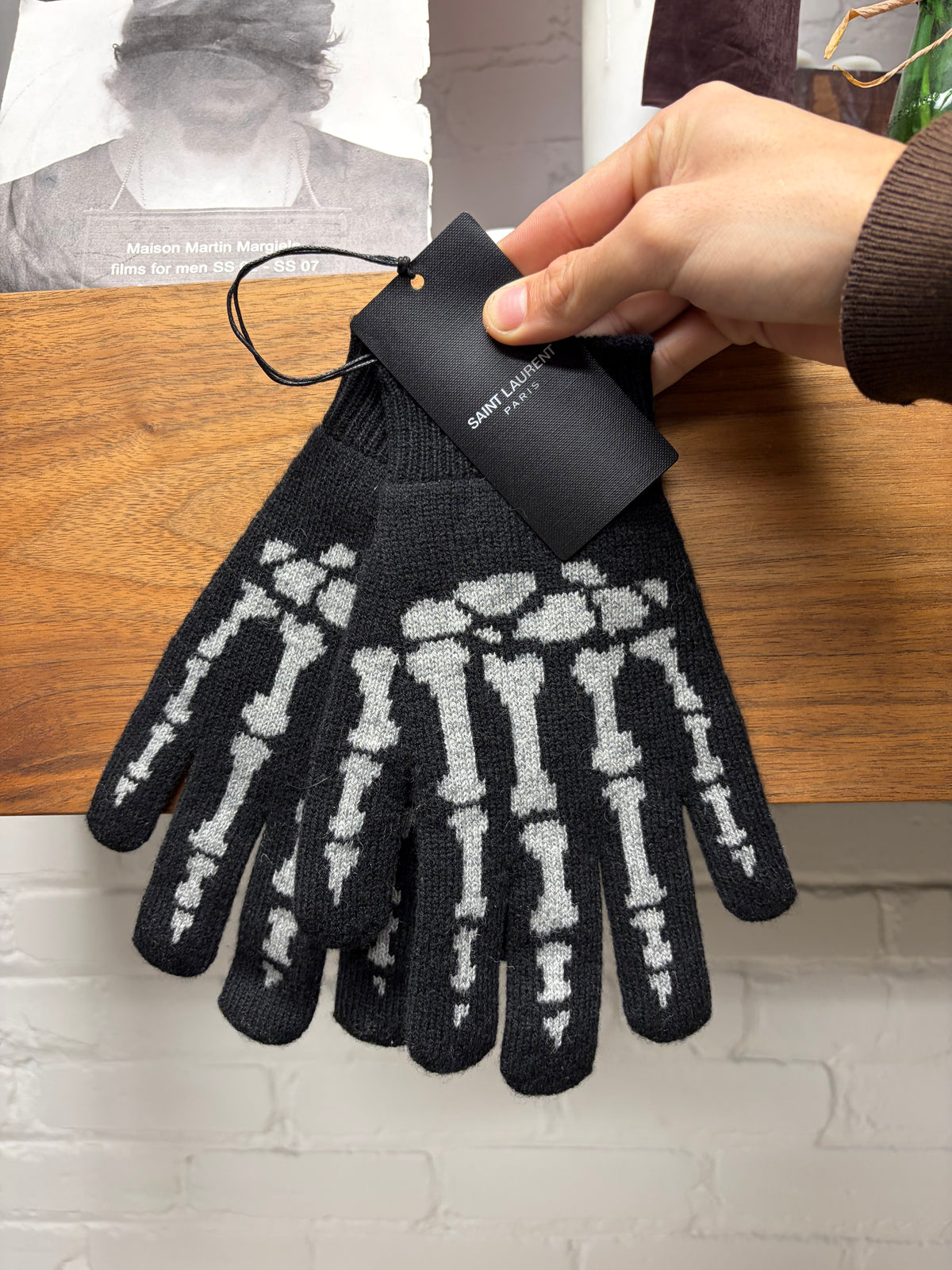 Saint Laurent Black Cashmere ‘Skeleton’ Gloves