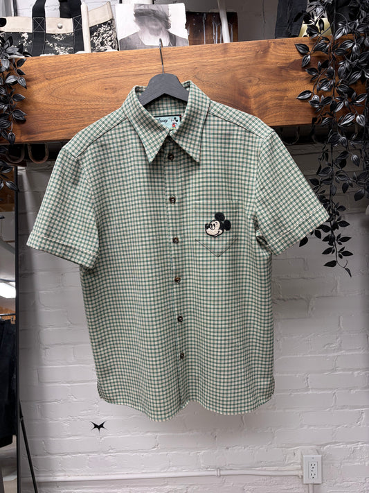 Gucci x Disney ‘Mickey Mouse’ Green Gingham Plaid Short Sleeve Shirt