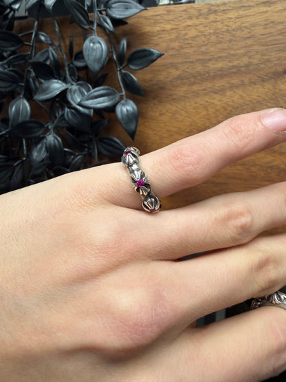 Chrome Hearts ‘Cross Band’ 925 Silver Ring with Factory Set Ruby Stones