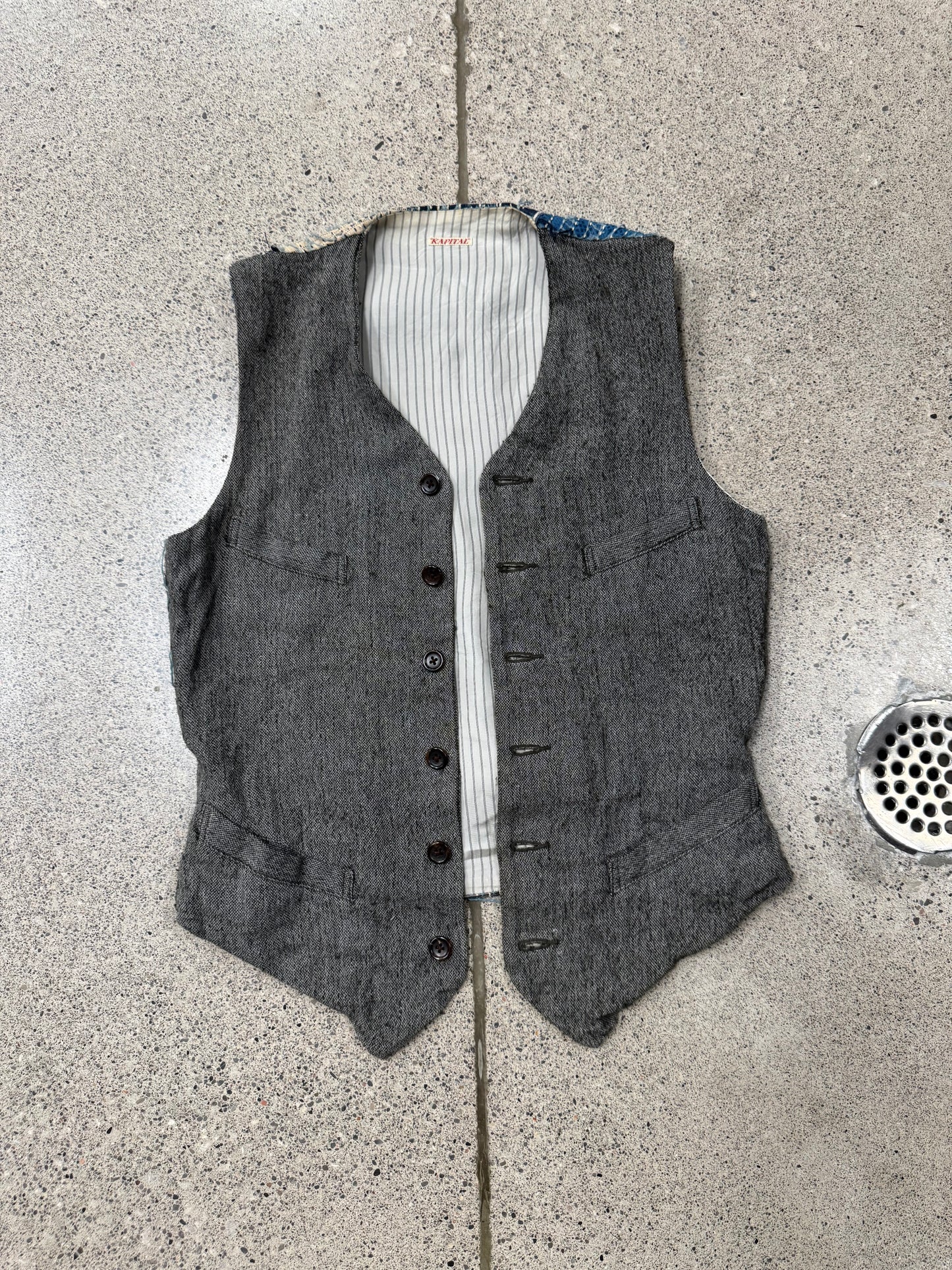 Kapital ‘Boro’ Denim Repaired Boiled Wool Vest