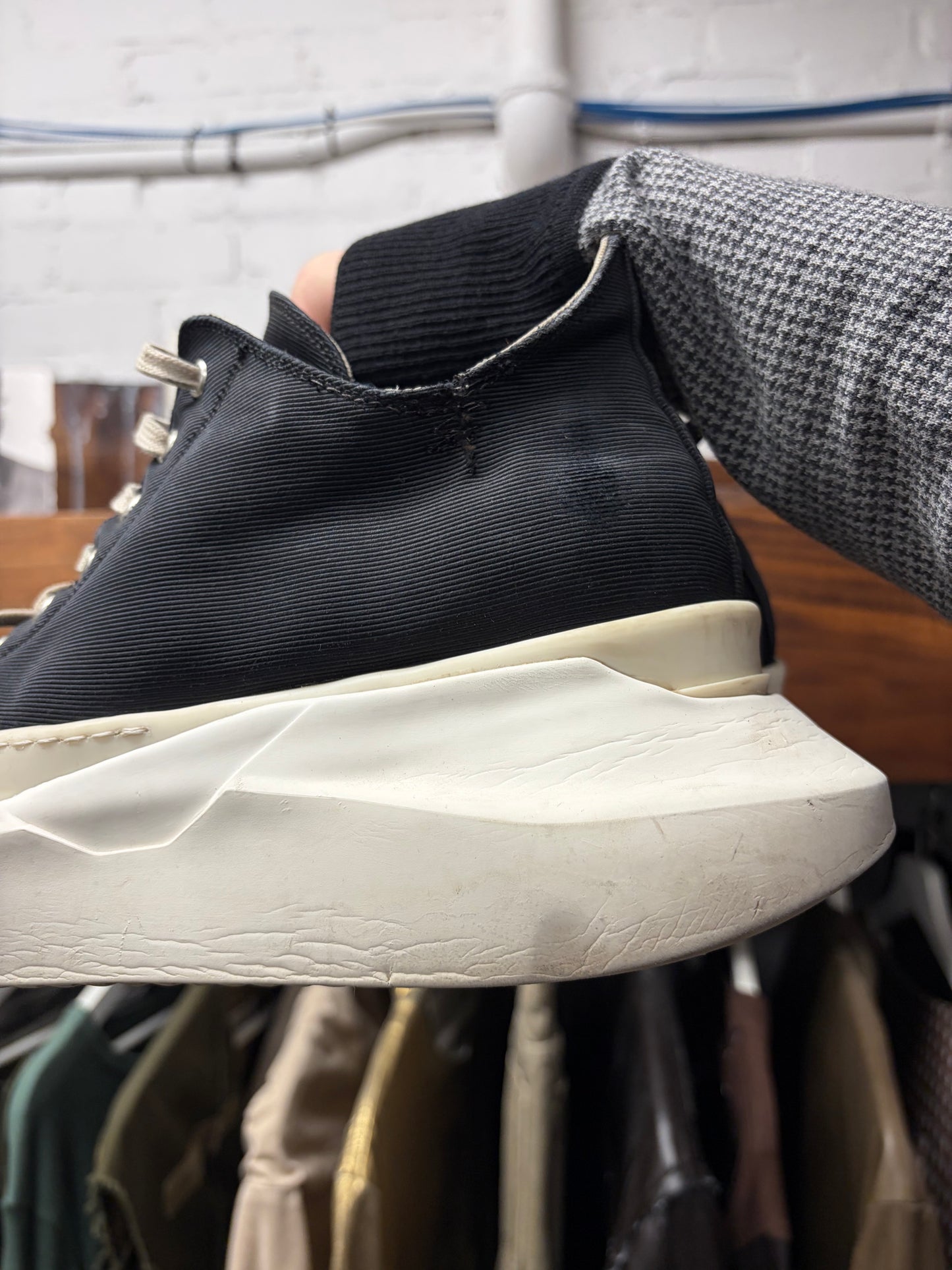 Rick Owens ‘Abstract Sole’ Ramones Black Canvas Low Top Sneakers