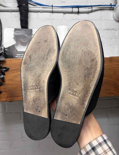 Gucci ‘Lucy’ Black Nappa Leather Horsebit Mules