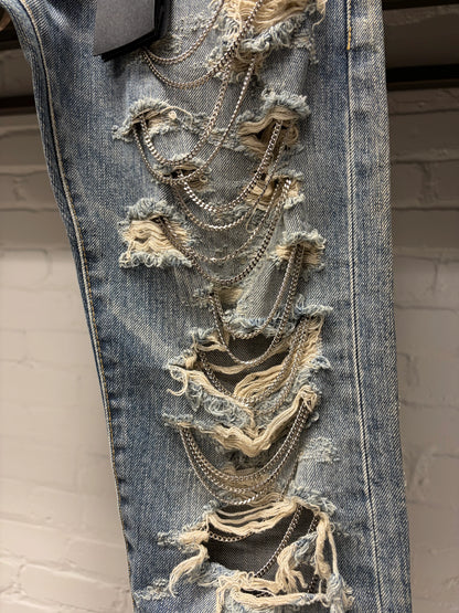 AW2013 Saint Laurent by Hedi Slimane ‘Chain Distressed’ D02 Skinny Jeans