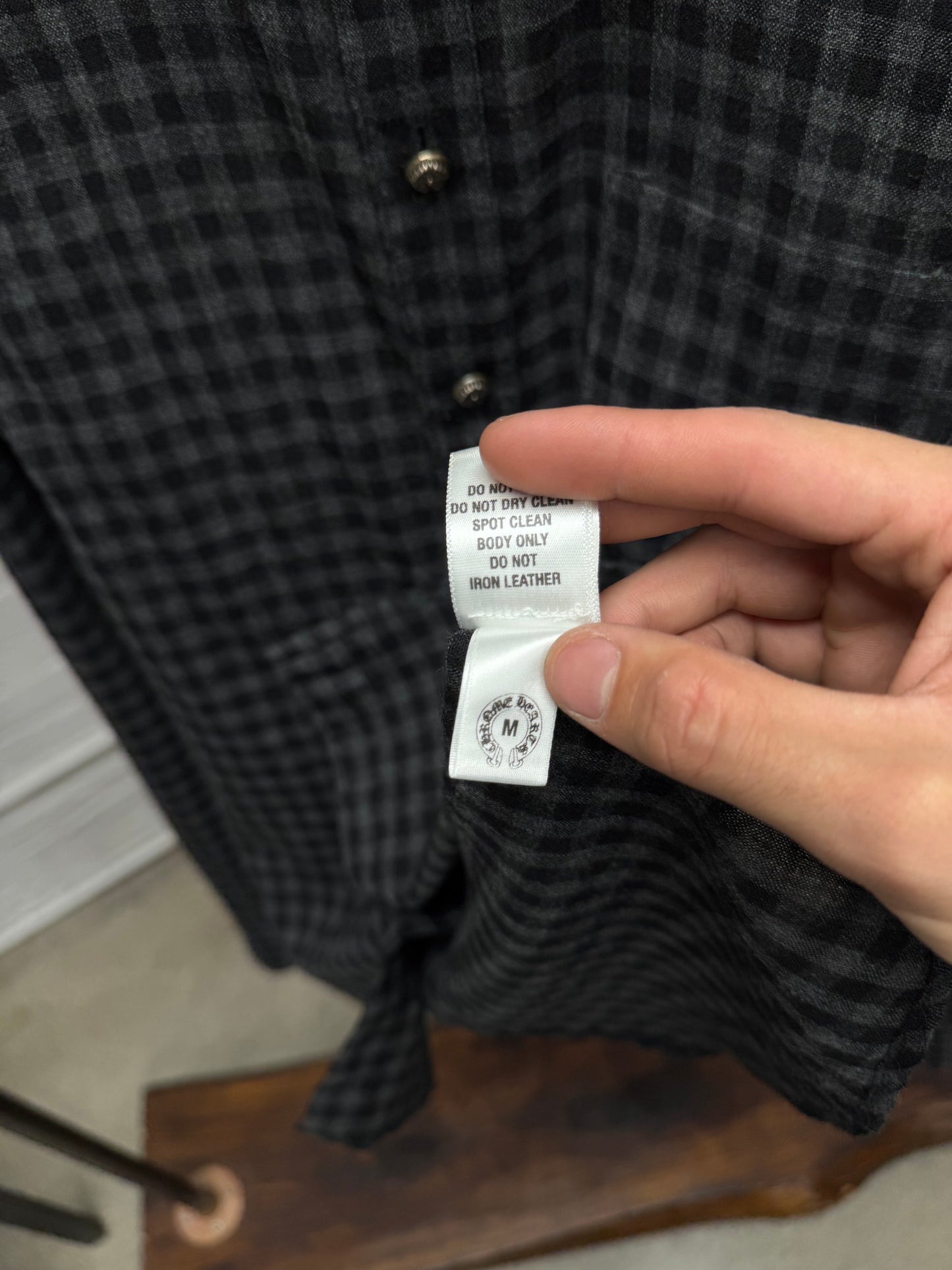 Chrome Hearts Leather Cross Patch ‘Oval Button’ Flannel Shirt