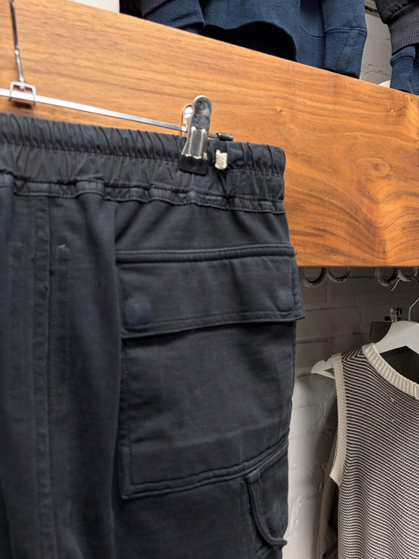 AW2017 Rick Owens ‘Glitter’ Black Drawstring Cargo Joggers