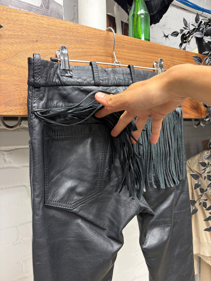 AW1998 Raf Simons ‘Black Palms’ Fringe Pocket Black Lambskin Leather Skinny Pants