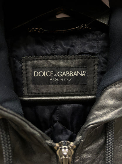 Dolce and Gabbana ‘Mainline’ Hooded Black Lambskin Leather Zip-Up Jacket