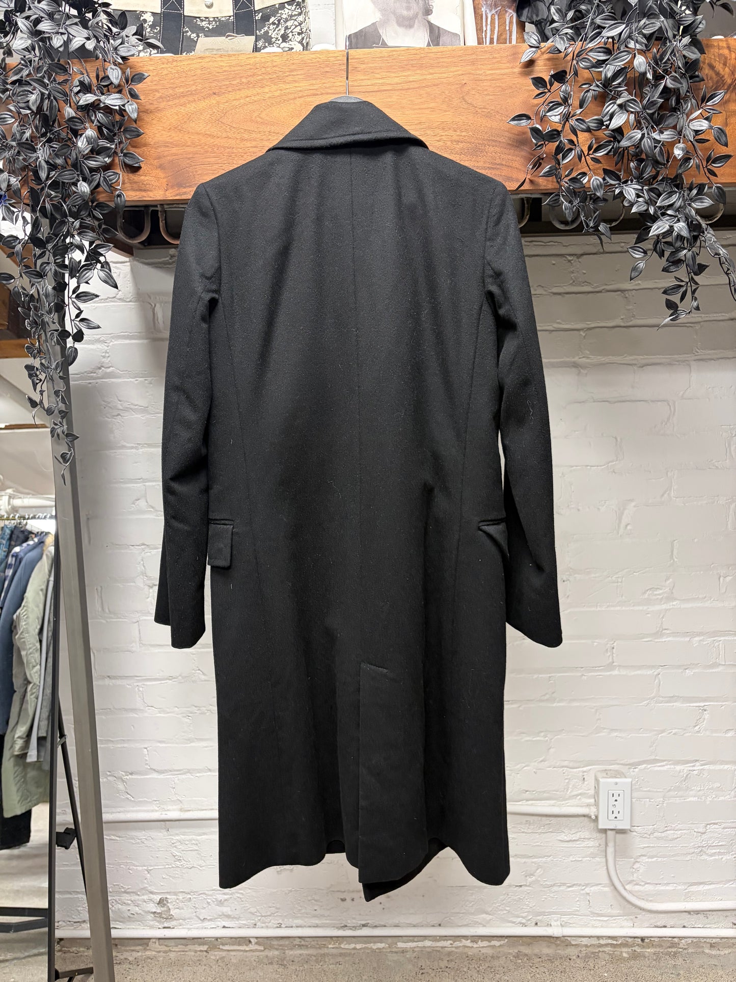 Vintage Helmut Lang Full Length Black Wool Double Breasted Coat