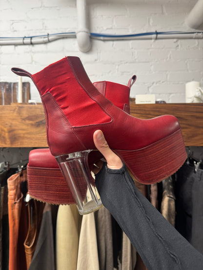 Rick Owens Open Toe Blood Red Leather ‘Kiss Heels’
