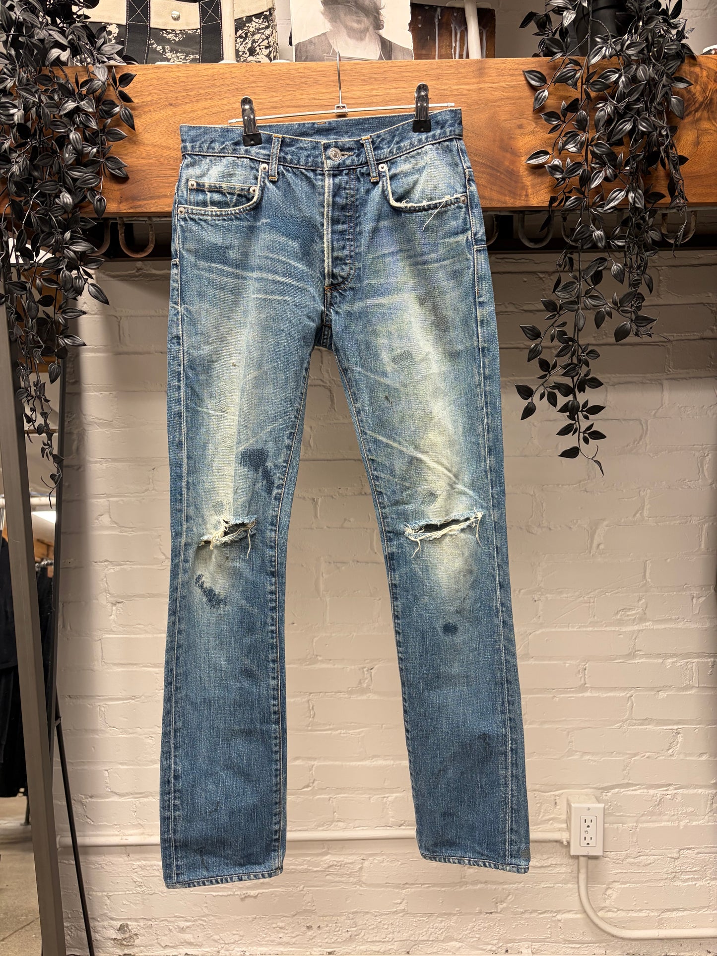 Dior Homme Unaltered Blue Sashiko Repaired Skinny Jeans