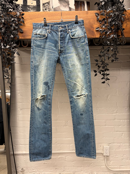 Dior Homme Unaltered Blue Sashiko Repaired Skinny Jeans