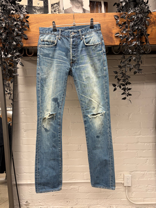 Dior Homme Unaltered Blue Sashiko Repaired Skinny Jeans