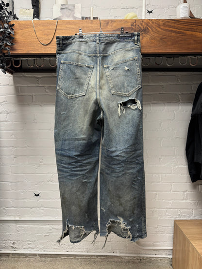 SS2024 Balenciaga ‘Destroyed’ Thrash Distressed Mud Wash Denim