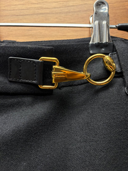 Vintage Gucci Gold Horsebit Belted Closure Black Wide Leg Trousers