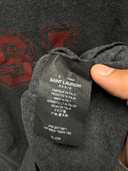 2017 Saint Laurent ‘SL’ Varsity Logo Grey/Red Graphic T-Shirt